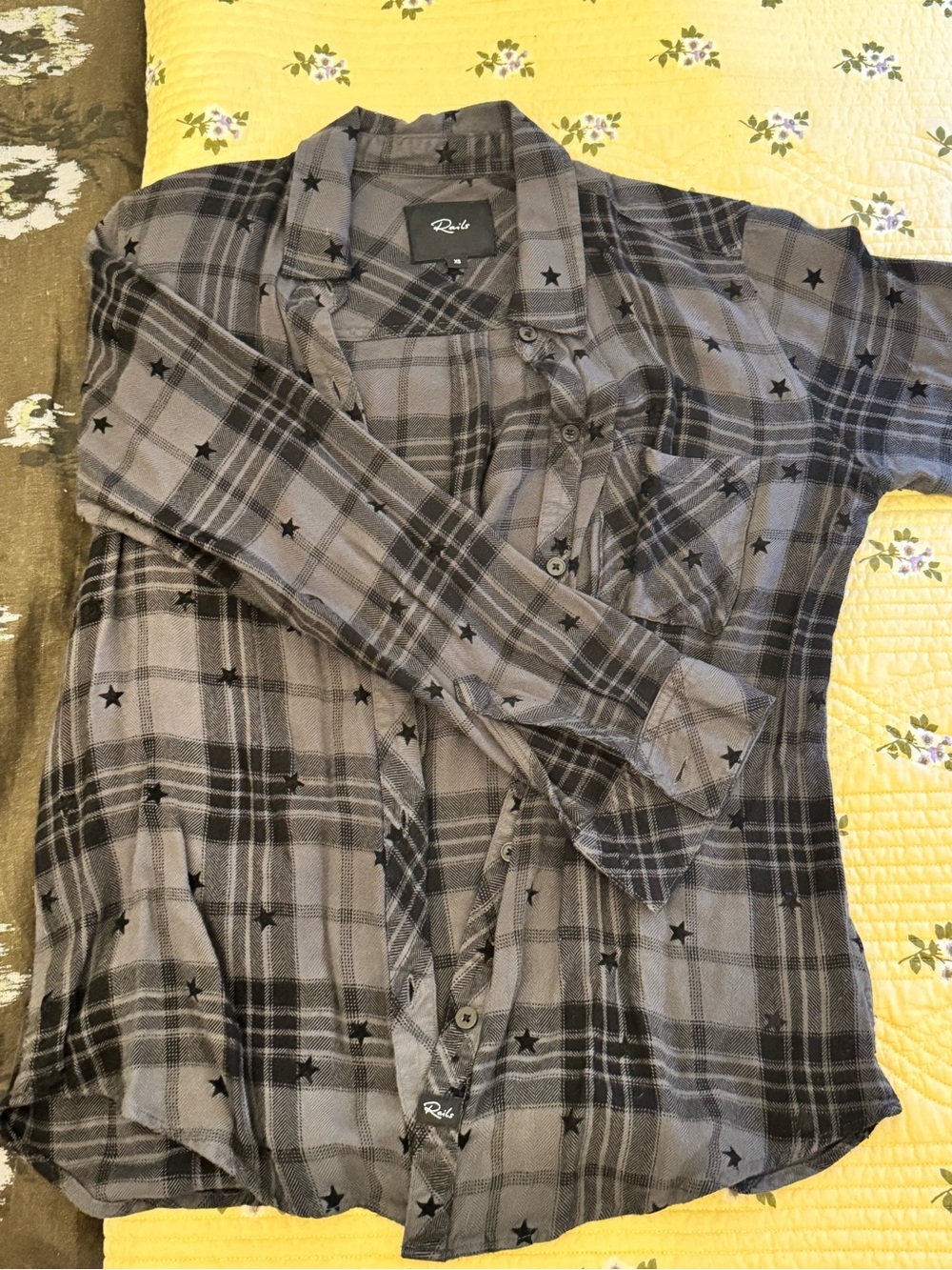 Rails Gray Plaid Shirt with Black Star Print